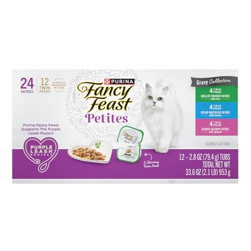 Purina Fancy Feast Gourmet Wet Cat Food Variety Pack, Petites Gravy Collection, break-apart tubs, 48 servings - (Pack of 24) 2.8 oz. Tubs