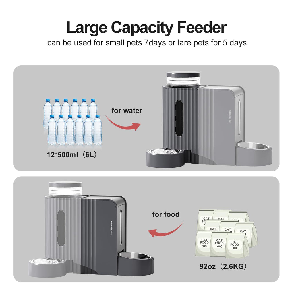 Gardner Pet Automatic Gravity Cat Food Feeder and Water Dispenser Stainless Steel Two-in-One Set Large Capacity Dispenser for Pets Dogs, Puppies, Kittens-(0.8 Gallons x 2)