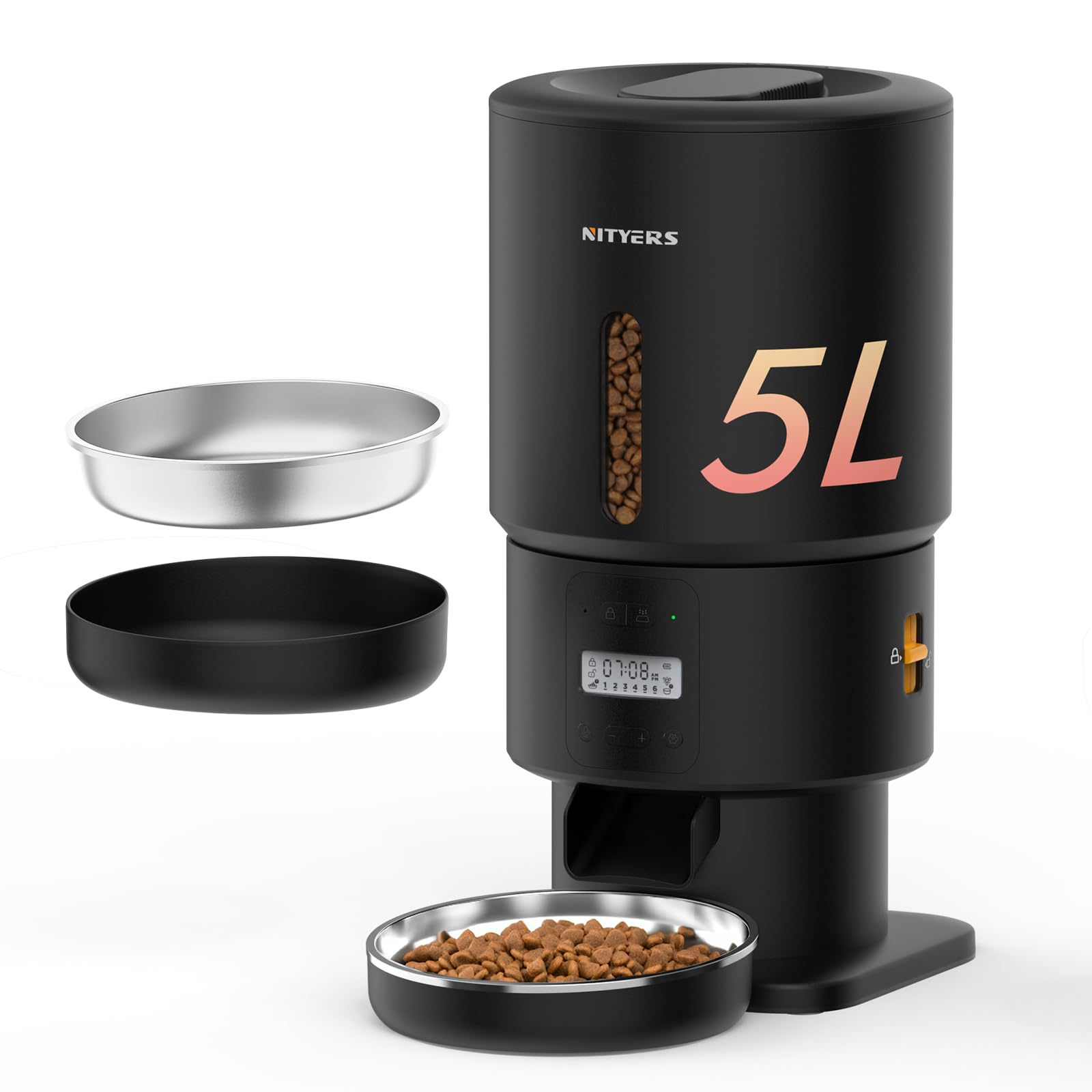Automatic Cat Feeder with Camera - 5G WiFi Timed Cat Food Dispenser, 1080P HD Video with Night Vision, 1-15 Meals, 1-99 Portions, 2-Way Audio, Keeps Dry Food Fresh, 5L Auto Pet Feeder Also for Dogs
