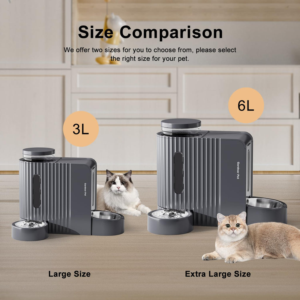 Gardner Pet Automatic Gravity Cat Food Feeder and Water Dispenser Stainless Steel Two-in-One Set Large Capacity Dispenser for Pets Dogs, Puppies, Kittens-(0.8 Gallons x 2)