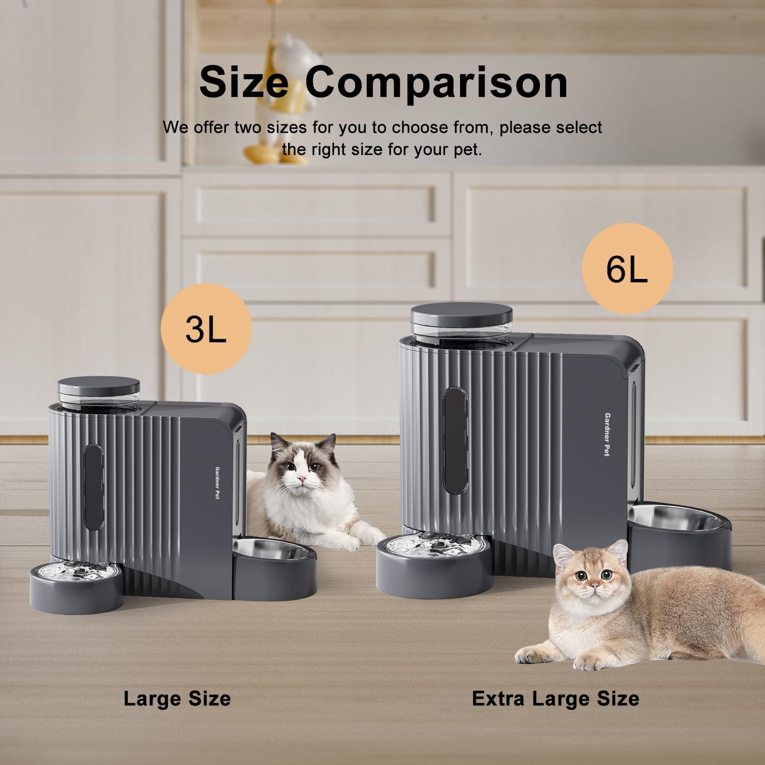 Gardner Pet Automatic Gravity Cat Food Feeder and Water Dispenser Stainless Steel Two-in-One Set Large Capacity Dispenser for Pets Dogs, Puppies, Kittens-(0.8 Gallons x 2)