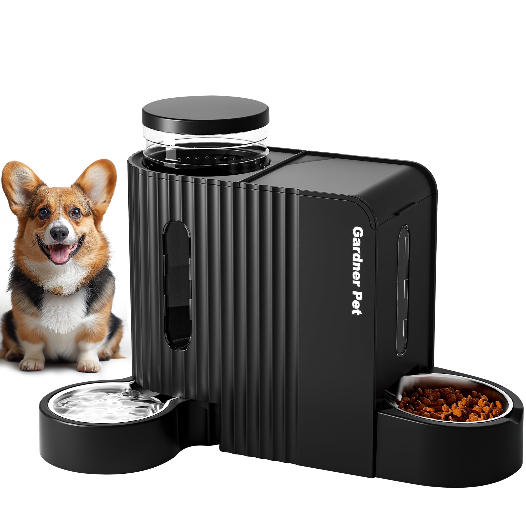 Gardner Pet Automatic Gravity Cat Food Feeder and Water Dispenser Stainless Steel Two-in-One Set Large Capacity Dispenser for Pets Dogs, Puppies, Kittens-(0.8 Gallons x 2)