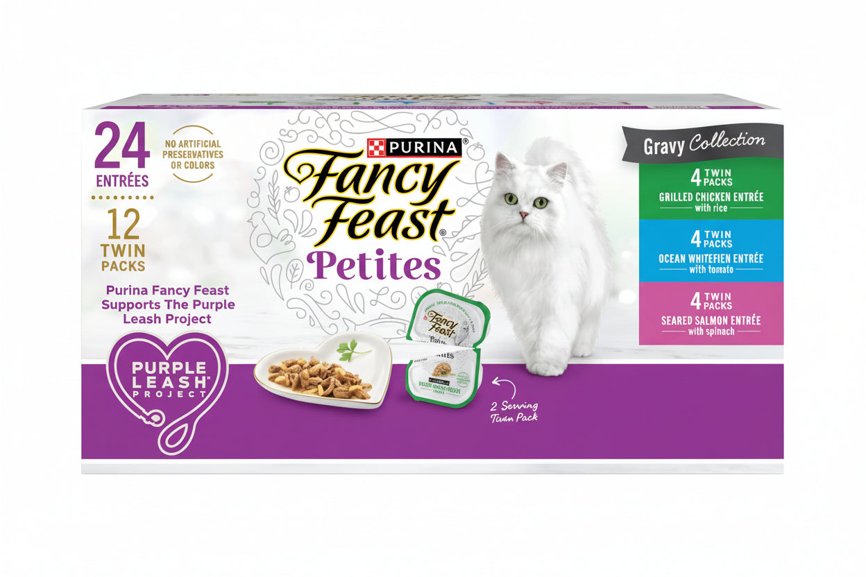 Purina Fancy Feast Gourmet Wet Cat Food Variety Pack, Petites Gravy Collection, break-apart tubs, 48 servings - (Pack of 24) 2.8 oz. Tubs