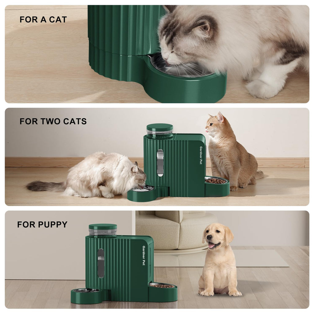 Gardner Pet Automatic Gravity Cat Food Feeder and Water Dispenser Stainless Steel Two-in-One Set Large Capacity Dispenser for Pets Dogs, Puppies, Kittens-(0.8 Gallons x 2)