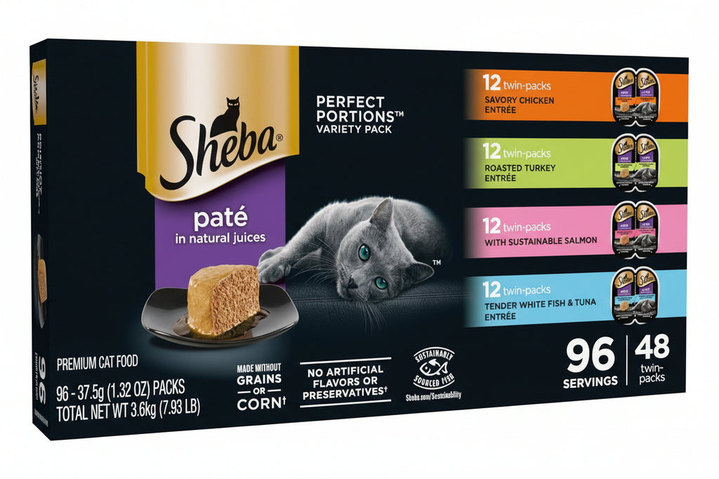 Sheba Perfect Portions Wet Cat Food Pate with Sustainable Salmon and Tender Whitefish & Tuna Entree Variety Pack, 2.6 oz. Twin-Pack Trays (12 Count, 24 Servings) (Pack of 2)