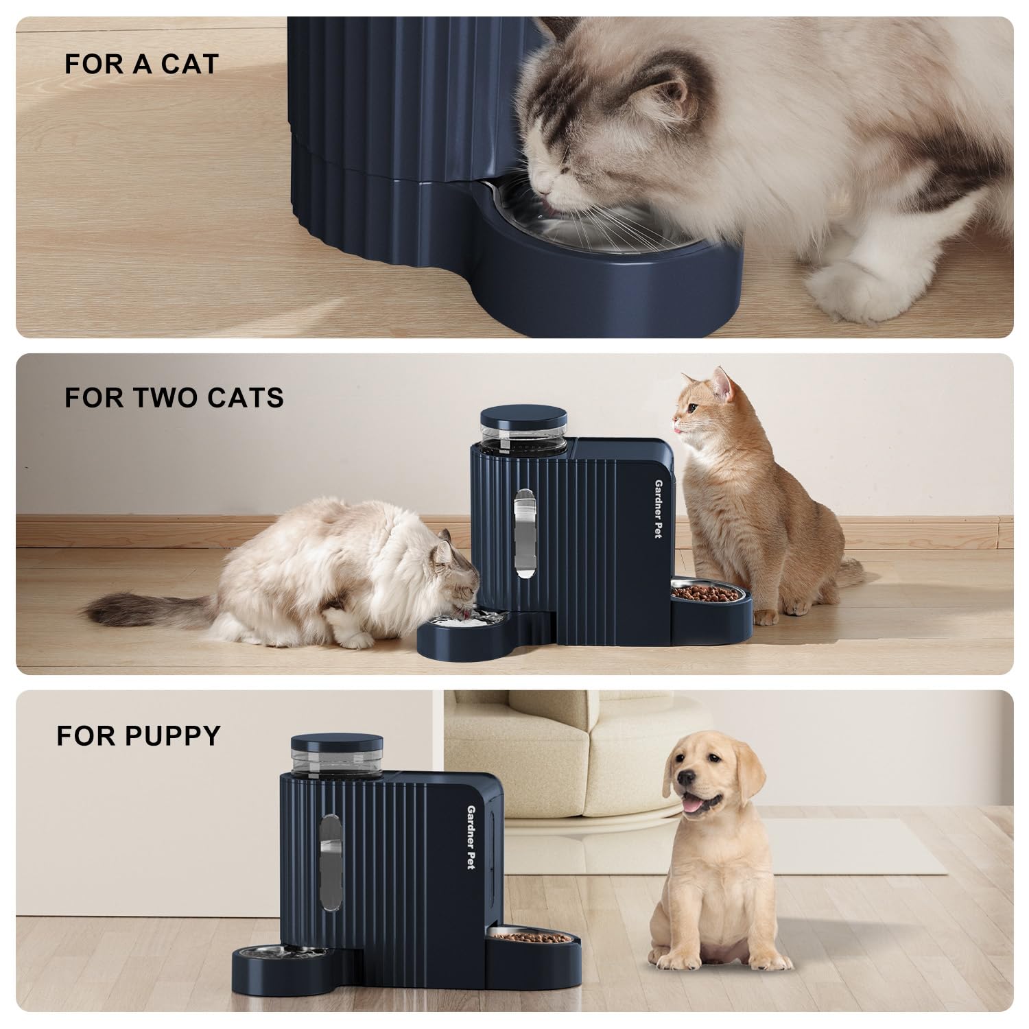 Gardner Pet Automatic Gravity Cat Food Feeder and Water Dispenser Stainless Steel Two-in-One Set Large Capacity Dispenser for Pets Dogs, Puppies, Kittens-(0.8 Gallons x 2)