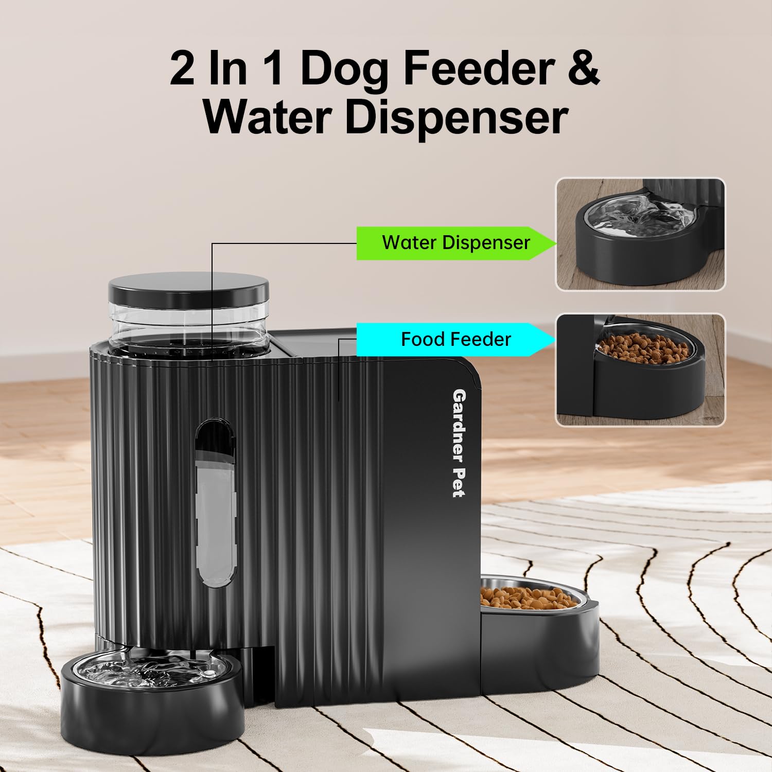 Gardner Pet Automatic Gravity Cat Food Feeder and Water Dispenser Stainless Steel Two-in-One Set Large Capacity Dispenser for Pets Dogs, Puppies, Kittens-(0.8 Gallons x 2)