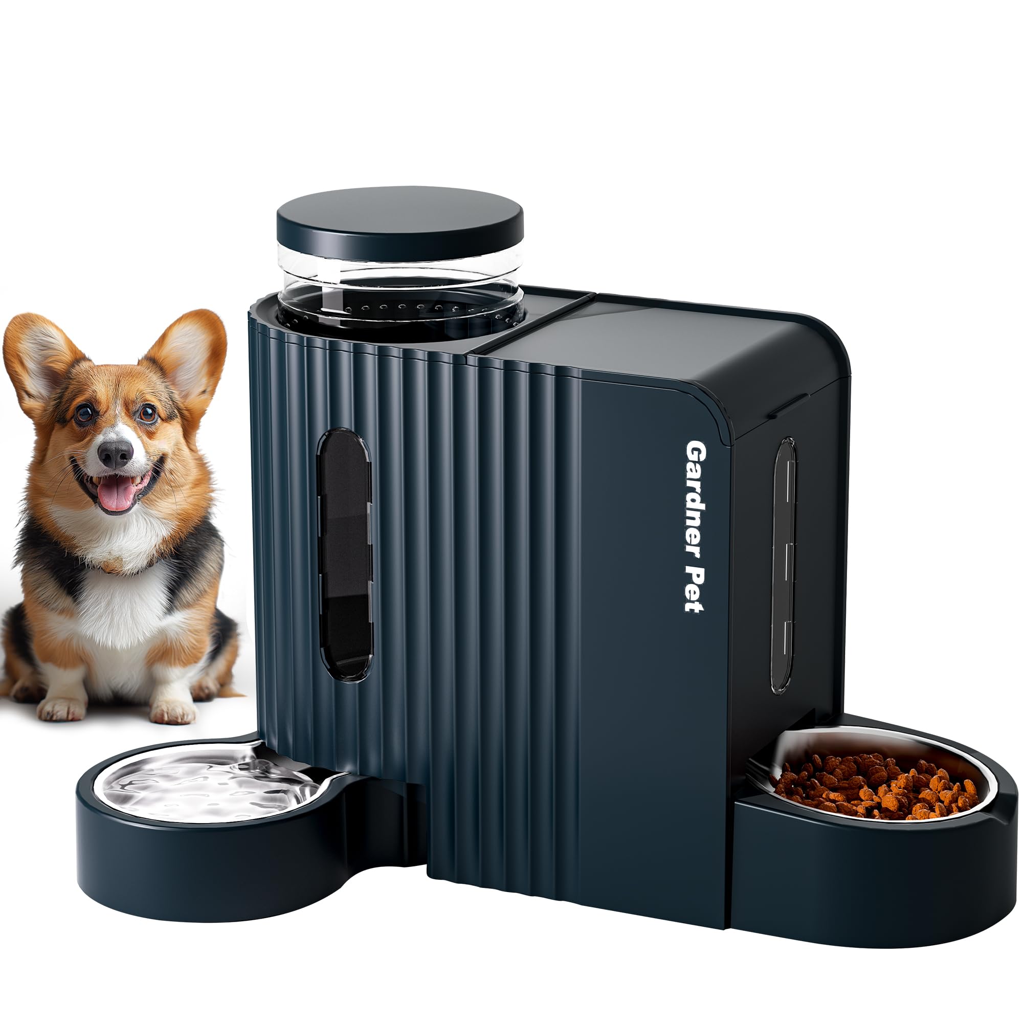 Gardner Pet Automatic Gravity Cat Food Feeder and Water Dispenser Stainless Steel Two-in-One Set Large Capacity Dispenser for Pets Dogs, Puppies, Kittens-(0.8 Gallons x 2)