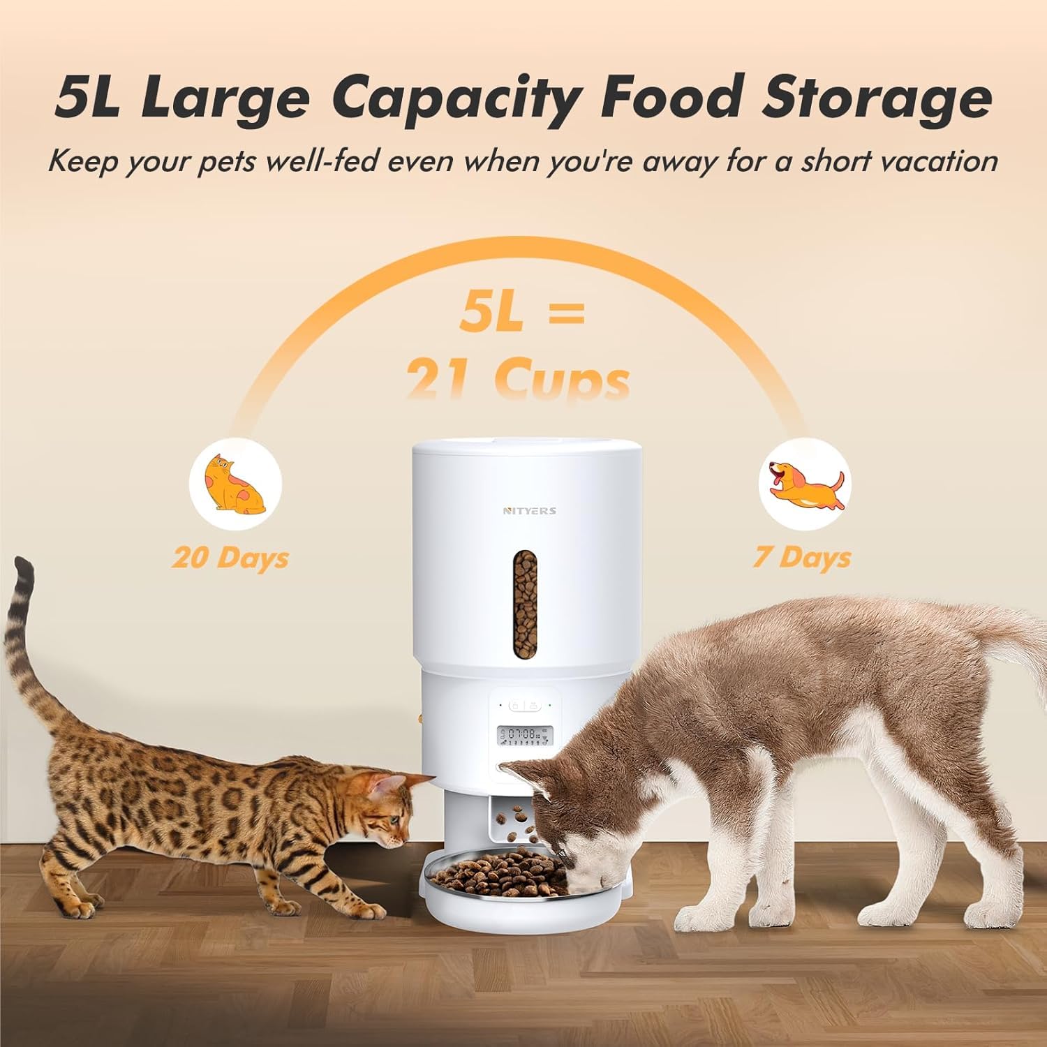 Automatic Cat Feeder with Camera - 5G WiFi Timed Cat Food Dispenser, 1080P HD Video with Night Vision, 1-15 Meals, 1-99 Portions, 2-Way Audio, Keeps Dry Food Fresh, 5L Auto Pet Feeder Also for Dogs