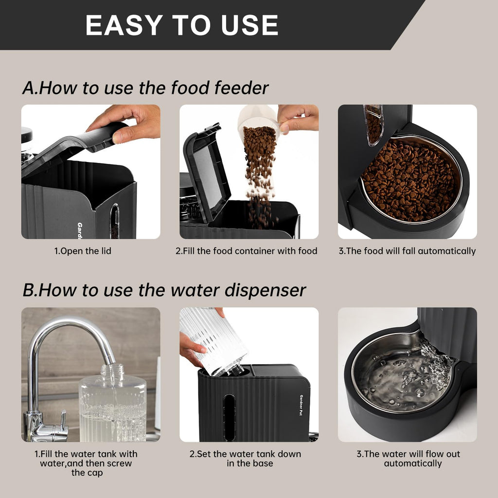 Gardner Pet Automatic Gravity Cat Food Feeder and Water Dispenser Stainless Steel Two-in-One Set Large Capacity Dispenser for Pets Dogs, Puppies, Kittens-(0.8 Gallons x 2)