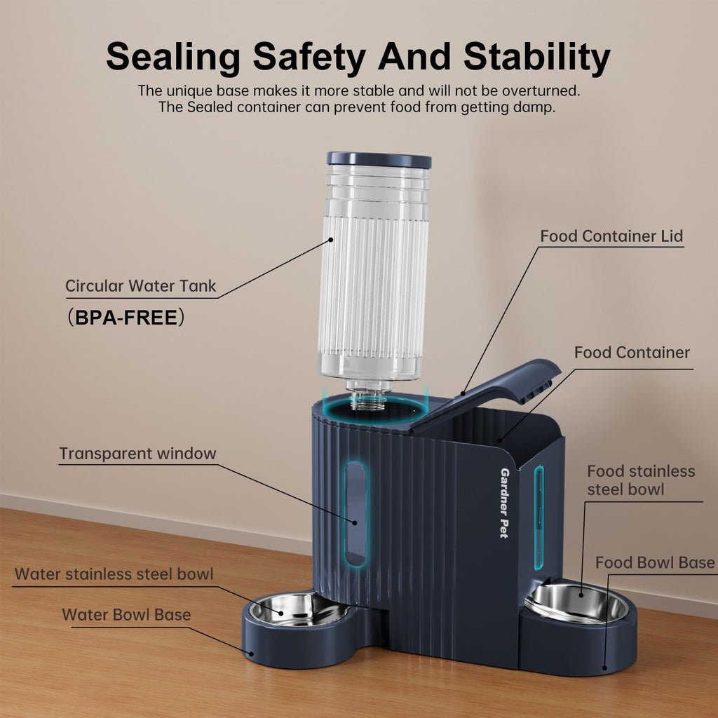 Gardner Pet Automatic Gravity Cat Food Feeder and Water Dispenser Stainless Steel Two-in-One Set Large Capacity Dispenser for Pets Dogs, Puppies, Kittens-(0.8 Gallons x 2)