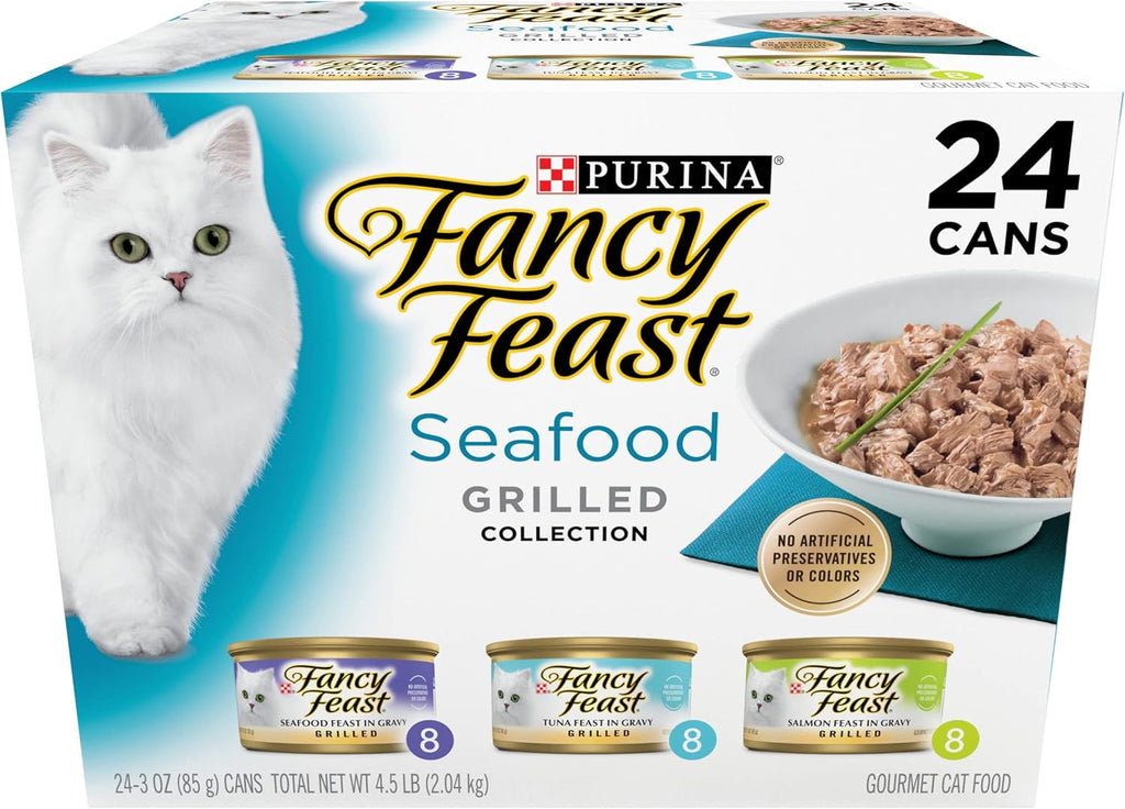 Fancy Feast Grilled Seafood Collection Variety Pack - Gourmet Wet Cat Food (24 Pack)