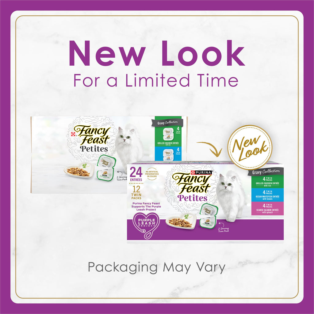 Purina Fancy Feast Gourmet Wet Cat Food Variety Pack, Petites Gravy Collection, break-apart tubs, 48 servings - (Pack of 24) 2.8 oz. Tubs
