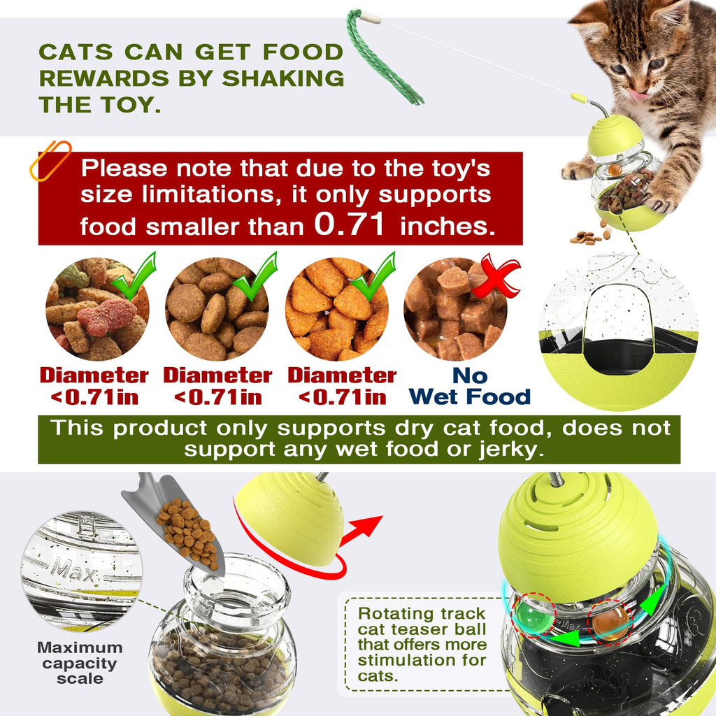 Cat Toy for Indoor Cats Wobble Treat Dispenser Ball Kitten Food Dispenser & Puzzle Feeder Balls & Enrichment Toys & Mental Stimulation Interactive Brain Game