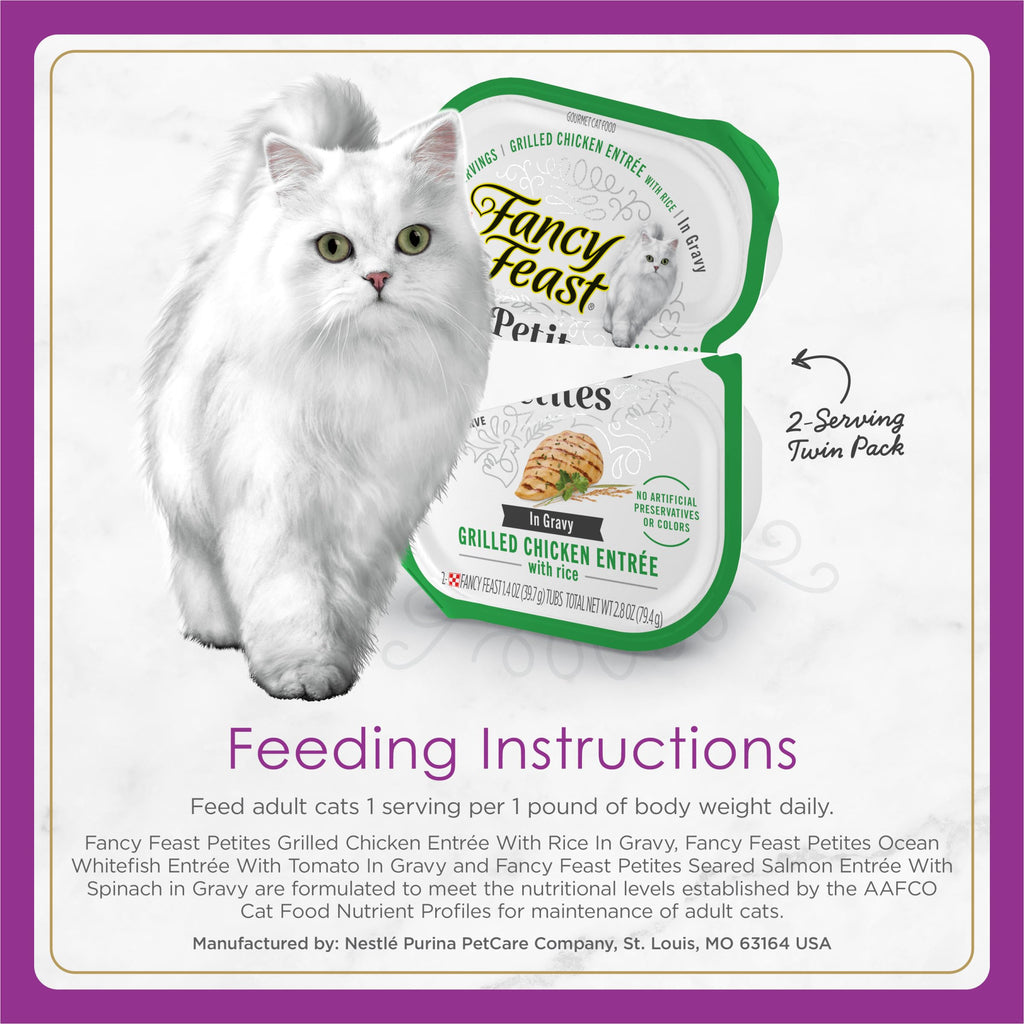 Purina Fancy Feast Gourmet Wet Cat Food Variety Pack, Petites Gravy Collection, break-apart tubs, 48 servings - (Pack of 24) 2.8 oz. Tubs