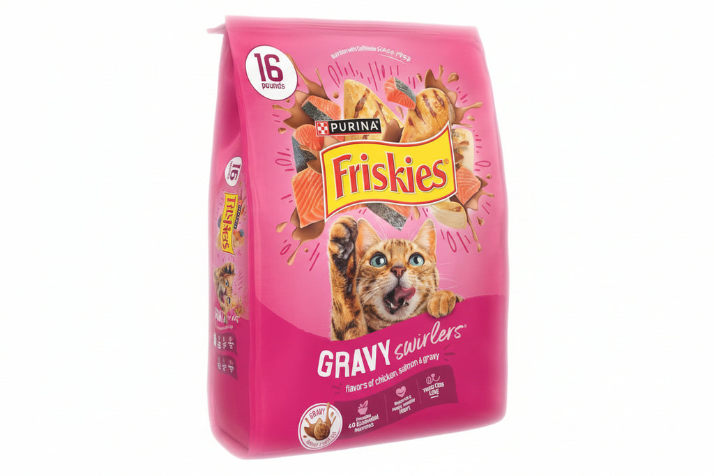 Purina Friskies Gravy Swirlers with Flavors of Chicken, Salmon and Gravy Dry Cat Food - 16 Lb. Bag