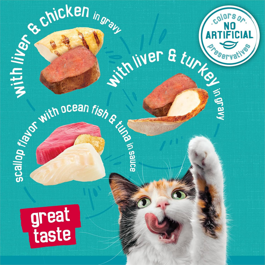 Friskies Tasty Treasures Prime Filets Variety Pack - Ocean Fish, Tuna & Chicken Wet Cat Food (12 Pack)